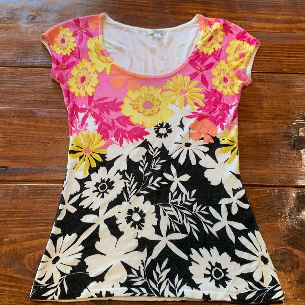Cache Floral Sequin Stretchy Top